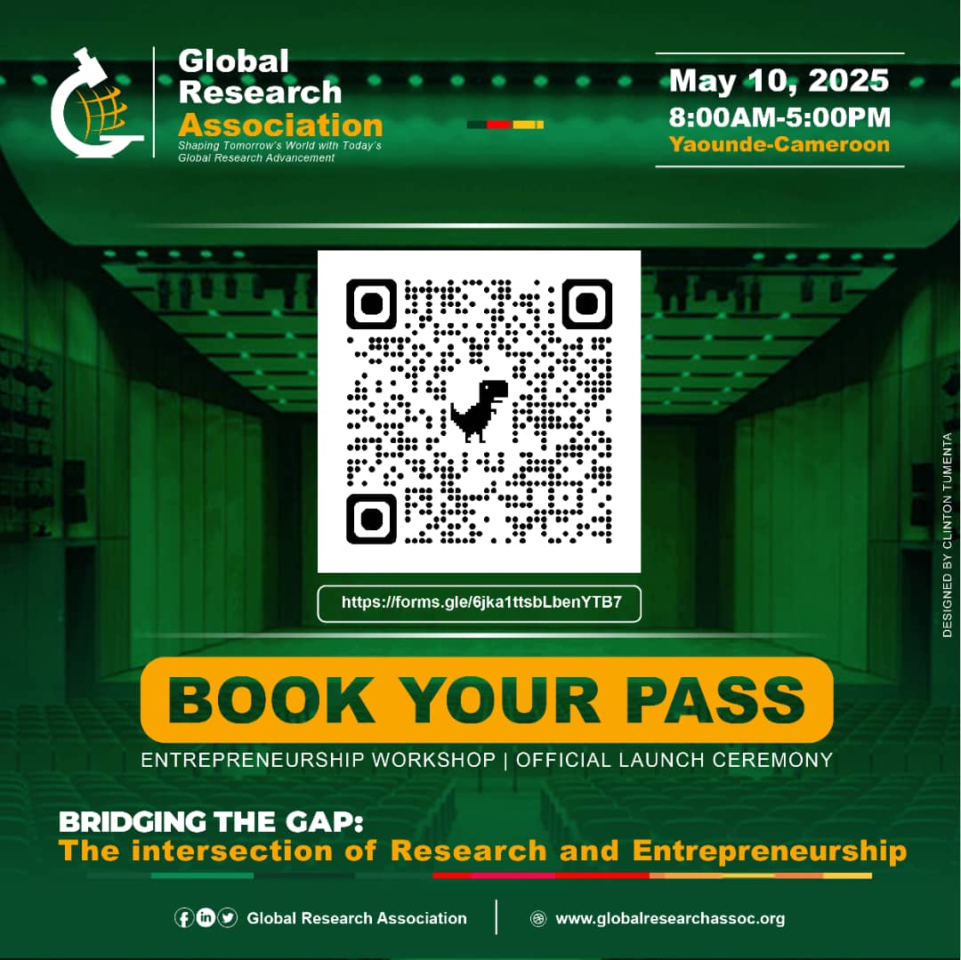 Book your pass promotional graphic with QR code for the GRA Inaugural Colloquium, 10 May 2025, Yaoundé