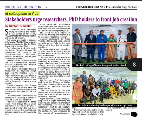 The Guardian Post · No. 3449, Thursday, May 15, 2025 — Stakeholders urge researchers, PhD holders to front job creation